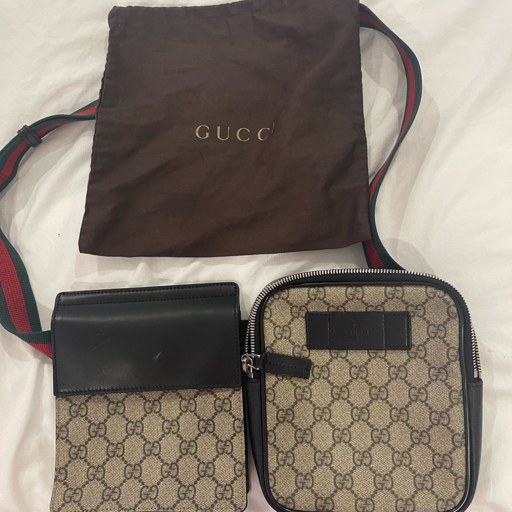 Gucci Brown and Black Belt Bag with Iconic Design